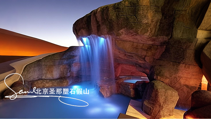 jimeng-2025-06-08-171-這是一處富有特色的水泥塑石噴泉景觀場景。畫面是一組石制噴泉，由多個層次的粗糙水泥仿石石制結(jié)構堆疊而成，噴泉是用粗糙的石頭制作，能有明顯的凸凹。水流從上層緩緩....png