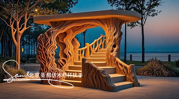 jimeng-2025-06-25-1379-正在施工制作的旅游區(qū)樓梯室外安全圍欄設計制作過程，美工正在施工制作，先用鋼筋焊接....jpeg