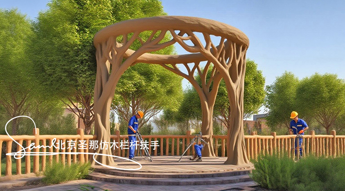 jimeng-2025-06-25-1655-正在施工制作的旅游區(qū)樓梯室外安全圍欄設計制作過程，美工正在施工制作，先用鋼筋焊接....jpeg