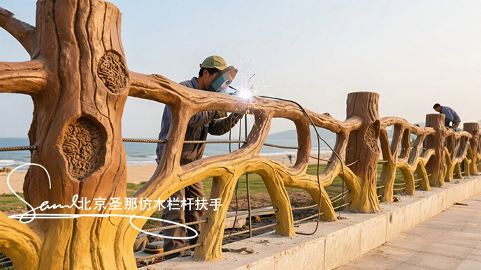 jimeng-2025-06-25-5368-正在施工制作的安全圍欄設(shè)計(jì)制作過程，美工正在施工制作，先用鋼筋焊接出骨架，然后用....jpeg